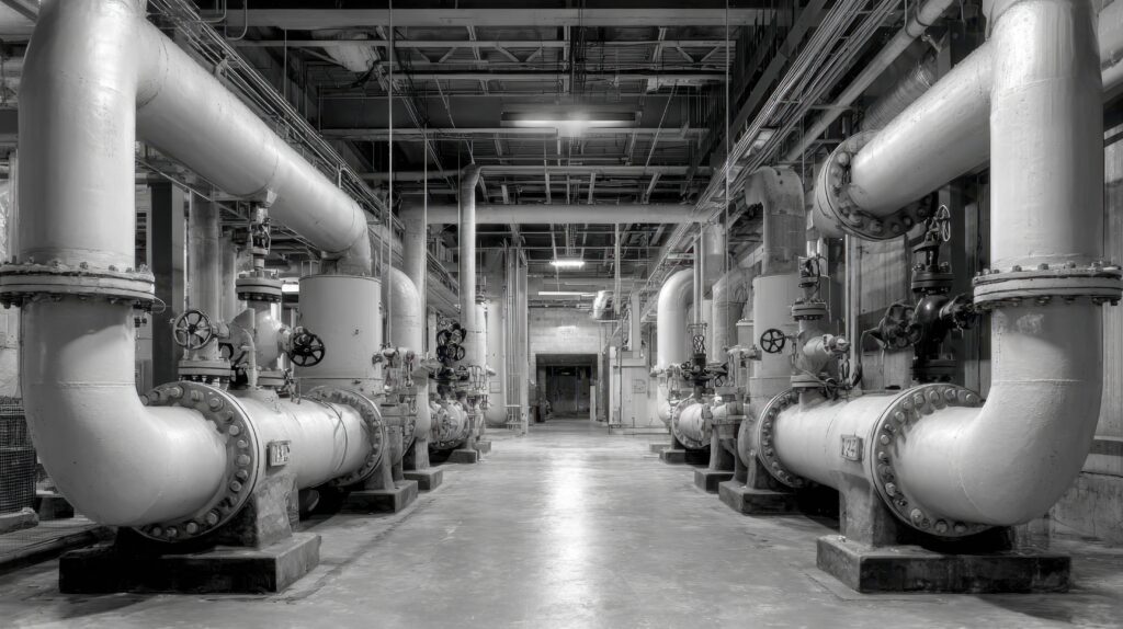 配管工場内（モノクロ）